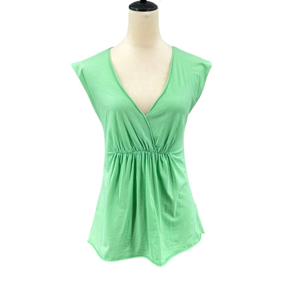 Velvet Light Mint Green Crossover V-neck Gathered Casual Sleeveless Thin Tee